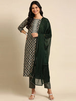 Women's Grey Printed Kurta Set-BCMD-91-Grey