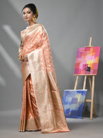 Creamy Peach Katan Silk Banarasi Saree With Ethnic Motifs And Zari Woven Designs-MA52KA441380073