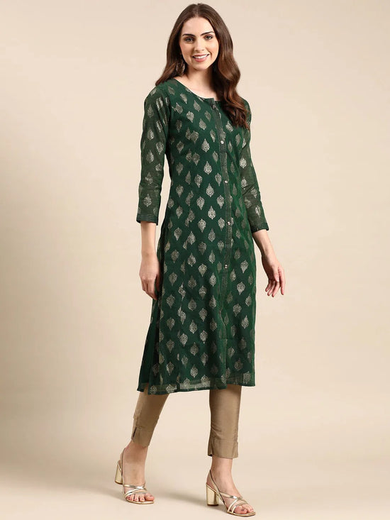 Women's Green Printed Straight Kurta-GC-397-Green