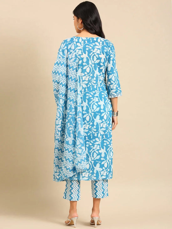 Women's Blue Printed Kurta Set-AT-A666-Blue