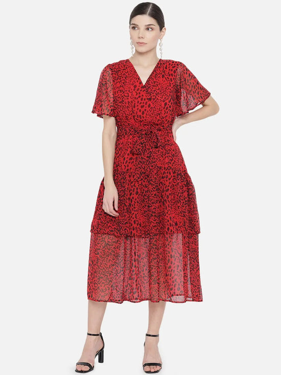 Red Animal Print Flare Dress