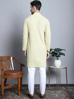 Men's Yellow Embroidered Kurta with Pyjama.-JOKP-P-699Yellow