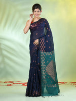 Navy Blue Cotton Saree With Geomatric Patterns-MA66BCT43830038