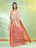 Beige Tussar Silk Saree With Woven Paisley Borders-MA66TUS432590047