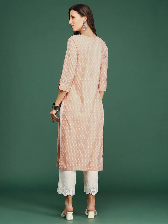 Women's Peach Printed Straight Kurta-AT-A719-Peach