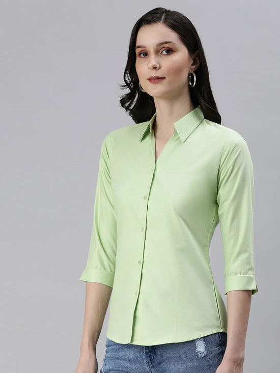 Women's Green Solid Shirt-AE-3331034-Green