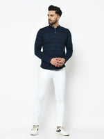 Rigo Blue Stripe Henley Cotton T-Shirt