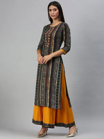 Women's Blue Printed Kurta Sets-GW1105-Navyblue