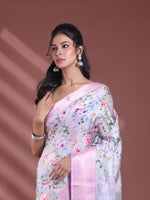 Ecru Floral Print Silk Soft Saree With Zari Border-MA60BSL01770012