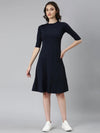 Women Navy Blue Solid A-Line Dress-AE-15880-Navyblue