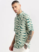 Men Spread Collar Abstract Green Casual Shirt-POLFAH-2104-Green