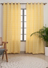 Ikat Chevron 100% cotton geometric curtain for living room - Room darkening - Yellow - Pack of 1-230422048