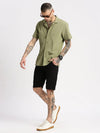 Men Cuban Collar Solid Green Casual Shirt-FELCO-2205-Green