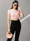 Women's Peach Solid Fitted Crop Top-JD-E210-Peach