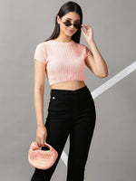 Women's Peach Solid Fitted Crop Top-JD-E210-Peach