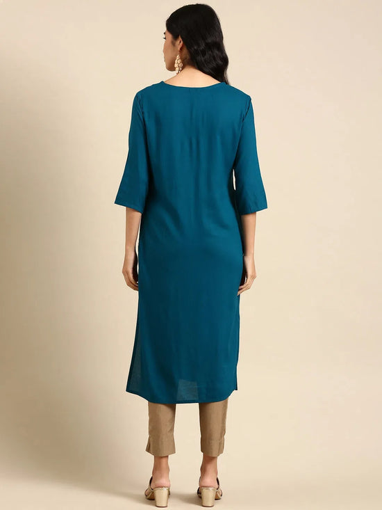 Women's Teal Solid Straight Kurta-NJ-3160222-Teal