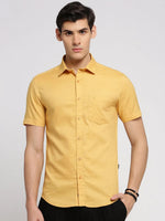 Men Yellow Spread Collar Micro Ditsy Shirt-ONISM-2053-Yellow