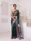 Emerald Green Muslin Saree With Zari Woven Nakshi Borders-MA62MS331980032