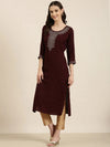 Women Maroon Striped Straight Kurta-AT-A881-K-Maroon