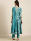 Women Turquoise Blue Floral Kurta Set-FS-3056-Turquoiseblue