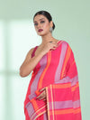 Punch Pink Cotton Saree With Stripes Design-MA59CT06530021