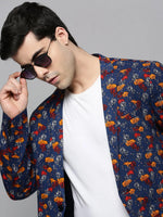 Men Blue Printed Blazer-SOBLZ-297-Navyblue