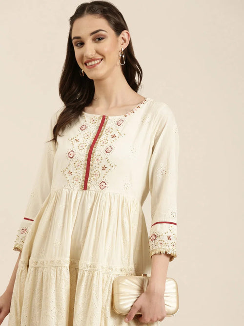 Women Cream Solid Anarkali Kurta-GW-3782-Cream