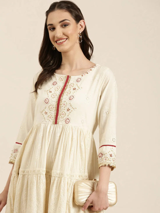 Women Cream Solid Anarkali Kurta-GW-3782-Cream