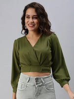 Women's Olive Striped Top-AE-10314-Olive