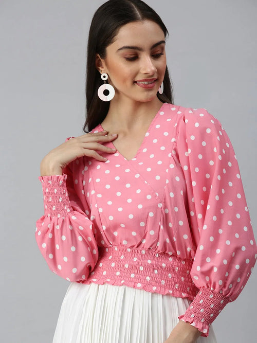 Women's Printed Pink Top-AE-10173-Pinkwhite