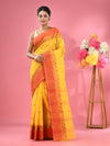 Bright Yellow Pure Cotton Tant Saree With Woven Designs-MA51TT43540054