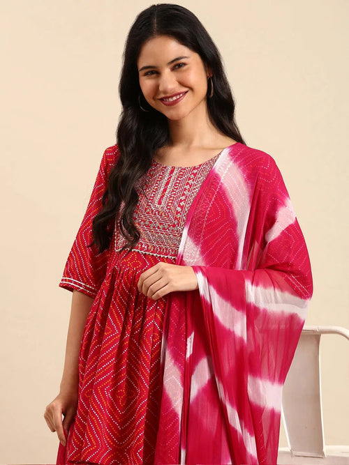 Women's Magenta Printed Kurta Set-ON-627-Magenta