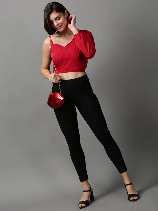 Women's Red Solid Crop Top-AE-10403-Red