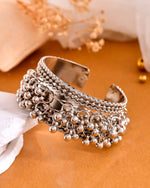 Silver-Plated Ghungroo Studded Oxidized Cuff Bracelet-VOJ360