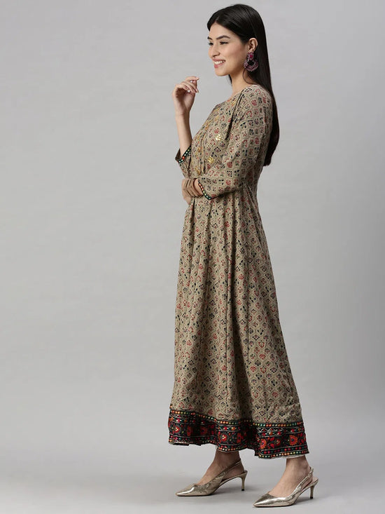 Women's Brown Floral Anarkali Kurta-GW1138-Brown