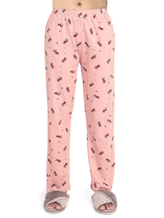 Smarty Pants Women's Cotton Lycra Rose Pink Color Dog Print Night Suit