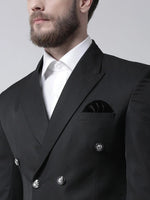 Hangup Men Standard Solid Men Formalwear-6ButtonBlackBlazer