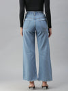 Women's Blue Solid Wide Leg Denim Jeans-GZ-5065A-Blue