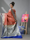 Red And Blue Silk Banarasi Patli Pallu Saree With Ethnic Motifs And Woven Designs-MA52BSL44880101