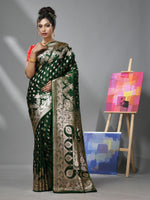 Emerald Green Katan Silk Banarasi Saree With Ethnic Motifs And Zari Woven Designs-MA52KA441380069