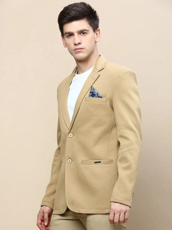 Men Khaki Solid Casual Blazers-AR-51-Khaki