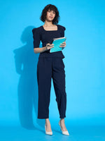 Women Navy Knit Tapered Pants