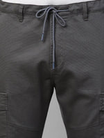 Genips Men's Grey Cotton Stretch Bahamas Cargo Fit Solid Cargo