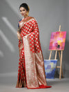 Red Silk Banarasi Saree With Damask Motifs And Woven Degins-MA52BSL441050099