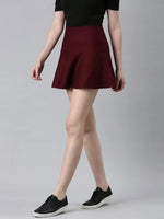 Women Burgundy Solid Flared Skirt-TG-A-984-Burgundy