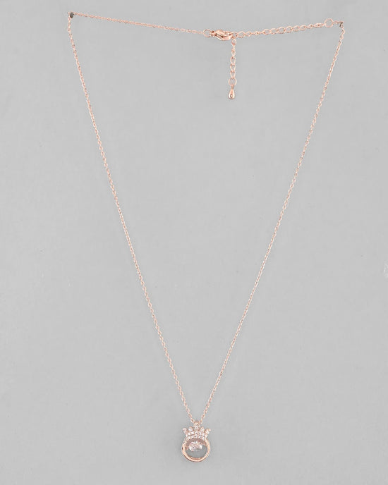 Rose Gold Plated Chain With AD Studded crown Shaped Pendent-VOJ350