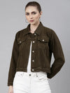 Women Brown Solid Denim Jacket-GZ-5598-Brown