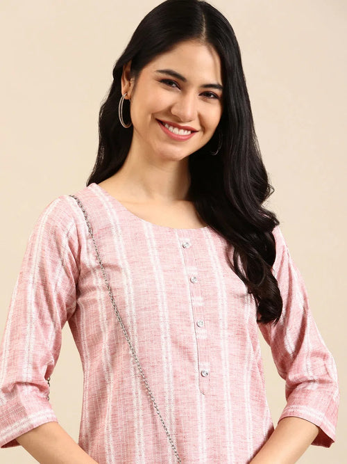 Women's Pink Solid Straight Kurta-SKC-789-Peach