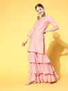 Ahika Women Pink Woven Design Kurta Sharara With Dupatta