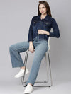 Women Navy Blue Solid Denim Jacket-AE-0115-Navyblue